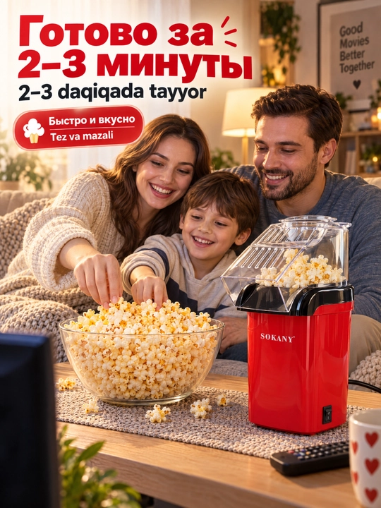Popkorn ishlab chiqaruvchi SOKANY SK-299, 1200 Vt, yog'siz popkorn mashinasi