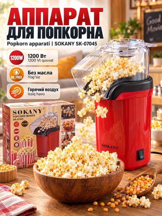 SOKANY SK-07045 Машина для попкорна, 1200 Вт, домашняя попкорница - 