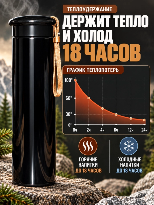 Термос для чая 500 мл красный с металлическим ситечком для горячих напитков