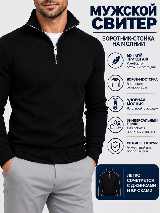Мужская водолазка-свитер на молнии, стандартный размер подходит от S до XL, от 46 до 52 - 