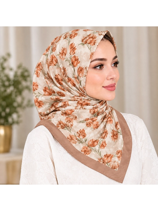 Ayollar ro‘moli, 105×105 sm, gulli, hijob uchun kvadrat ro‘mol