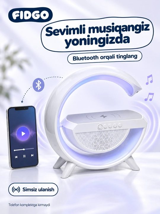 Tungi chiroq, radio va budilnikli aqlli kolonka