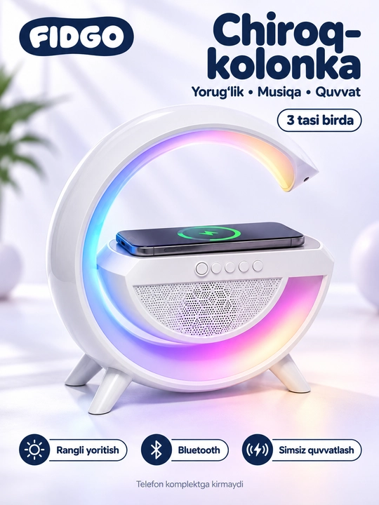 Tungi chiroq, radio va budilnikli aqlli kolonka - 