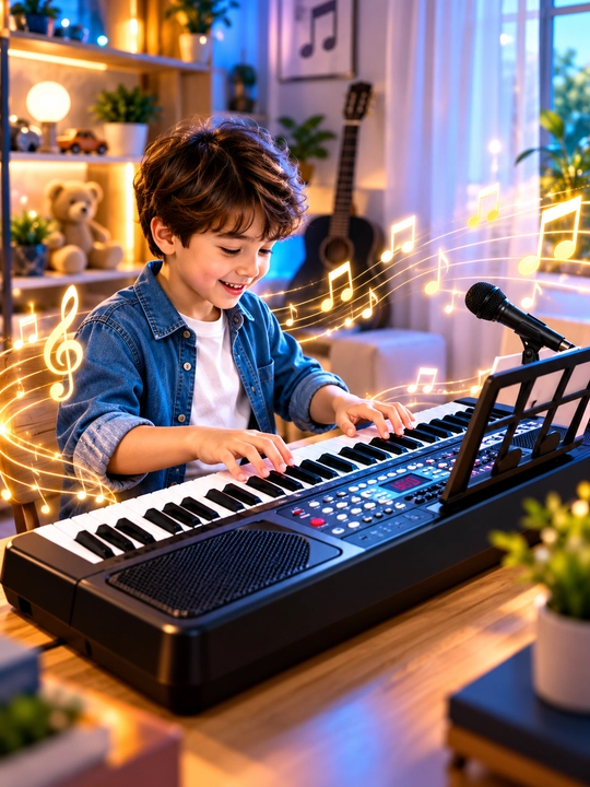 Bolalar uchun elektron sintezator, 61 klavishli pianino, mikrofon va stend bilan