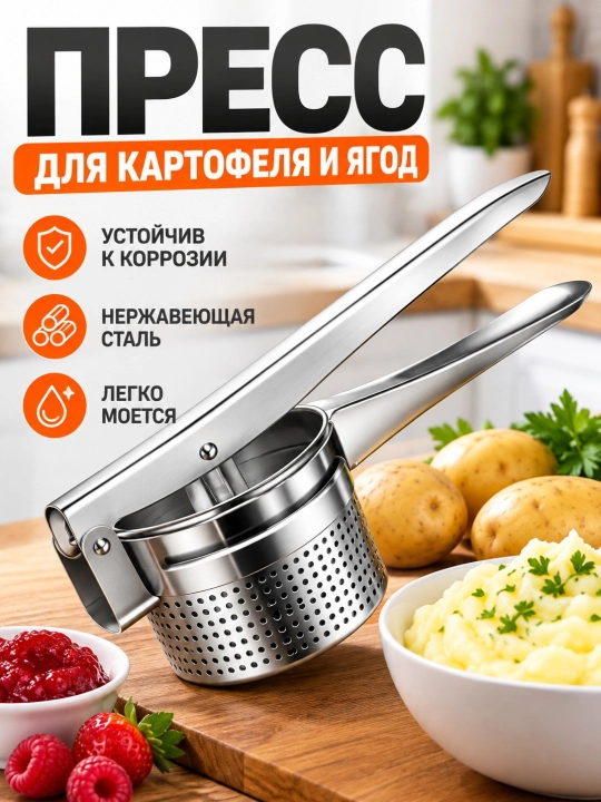 Пресс-измельчитель для картофеля и овощей из нержавеющей стали - 