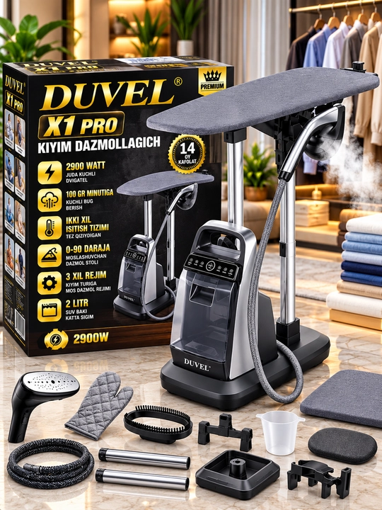 DUVEL X1 PRO Kiyim Bug‘lagich 2900 Vt 2 L Suv Idishi Kuchli Bug‘ Berish