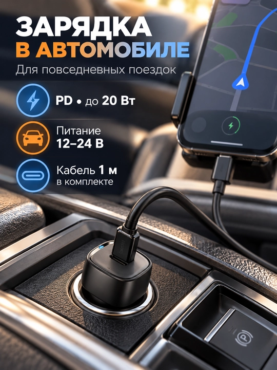 BOROFONE BZ34A Cloud avtomobil zaryadlagichi, 20W PD, USB-C, Type-C — Type-C kabel 1 m