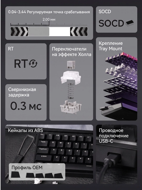 Игровая клавиатура Aula WIN60 HE 60%, магнитная, 8000 Гц, Hall Effect, черная