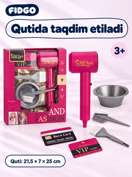 FIDGO soch turmagi va pardoz-andoz qo‘g‘irchog‘i, bolalar kosmetikasi va stilist to‘plami