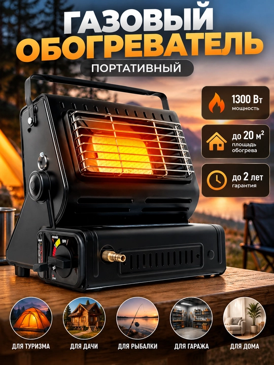 Portativ gazli isitgich 2 tasi 1 da, 1300 Vt - 