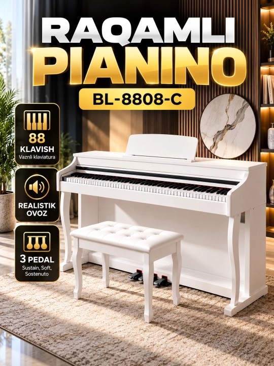 BL-8808-C цифровое пианино — 88 клавиш, Hammer Action, 3 педали, с банкеткой - 