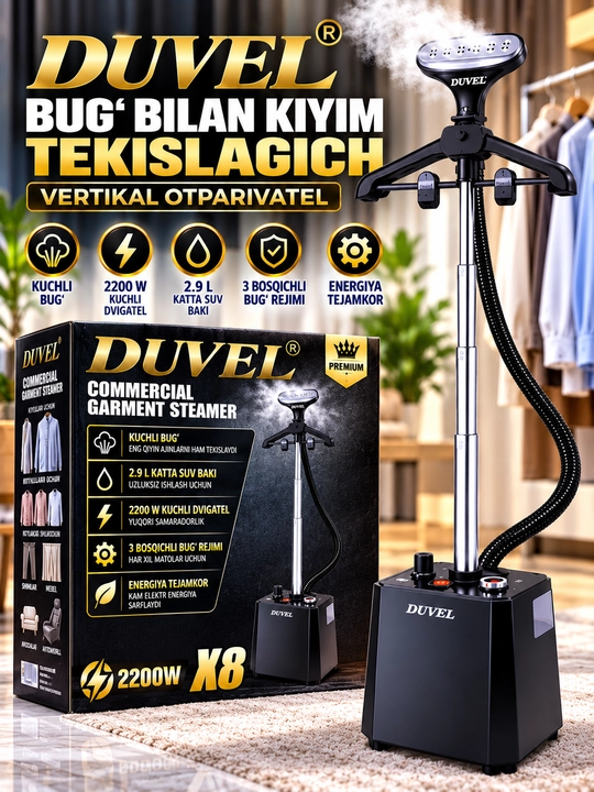Duvel x8 vertikal bug‘lagich 2200 vt 2 9 l suv baki 3 bosqichli bug‘ rejimi - 