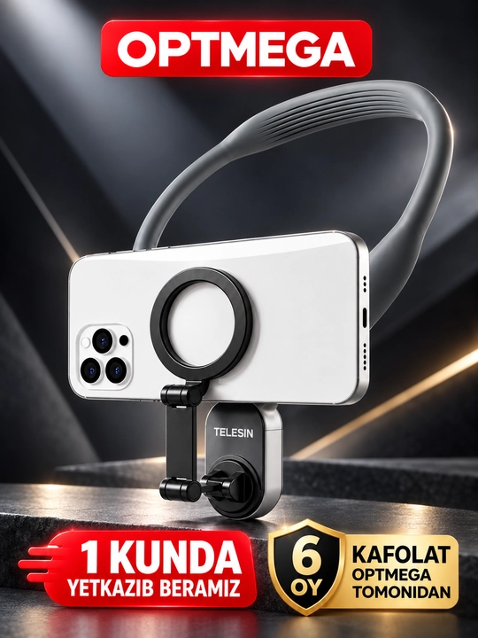 Bo‘yinga taqiladigan telefon ushlagich, 360° aylanuvchi shtativ, vlog va video olish uchun - 