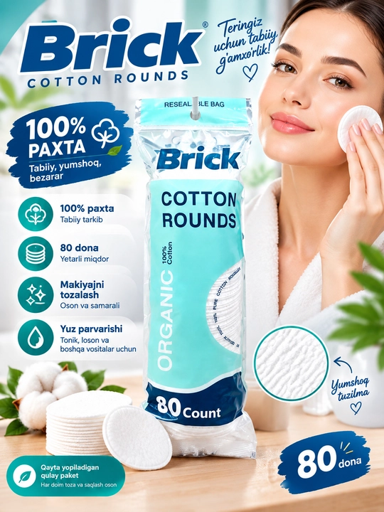 Paxta disklari Brick, 100% paxta, 80 dona - 