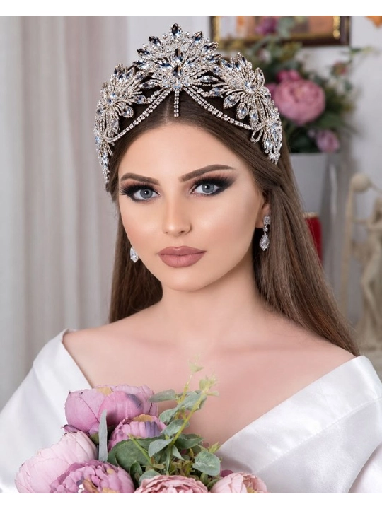 Kelinlar uchun hashamatli diadema, toshli toj, nikoh bezagi, nafis bosh taqinchoq, sovg‘a