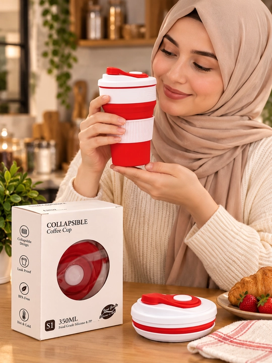 Yig‘iladigan sayohat stakani 350 ml — BPA-siz silikondan tayyorlangan sayohat krujkasi