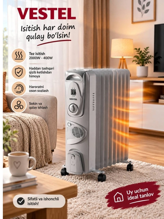 Vestel isitgich, elektr radiator, moyli radiator, uy isitkich, 2000W isitgich - 