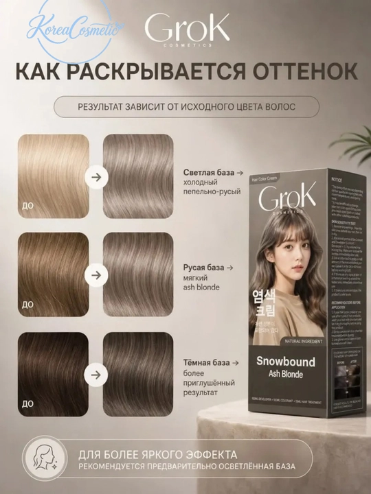 GROK soch va oq sochlar uchun krem-bo‘yoq, chidamli, ochiltirgich va niqob bilan