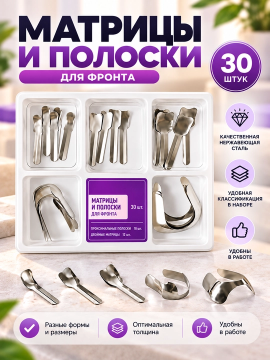 Матрицы секционные и замковые, набор с кольцом, клиньями. Для реставрации. Для билдапа