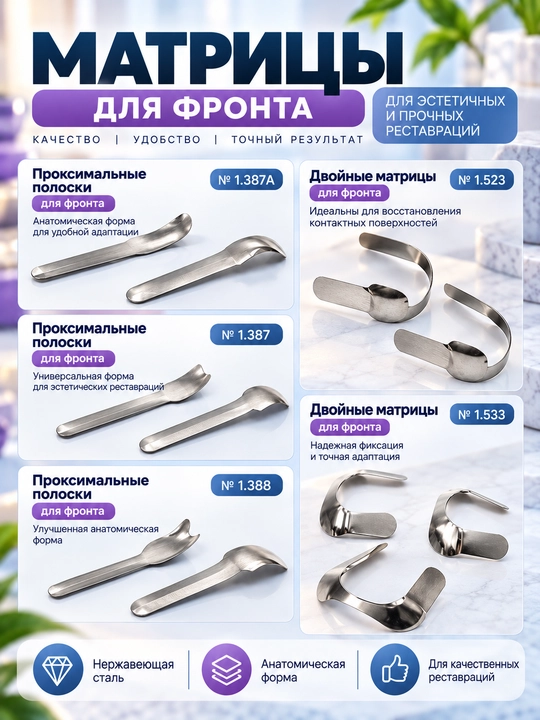 Матрицы секционные и замковые, набор с кольцом, клиньями. Для реставрации. Для билдапа