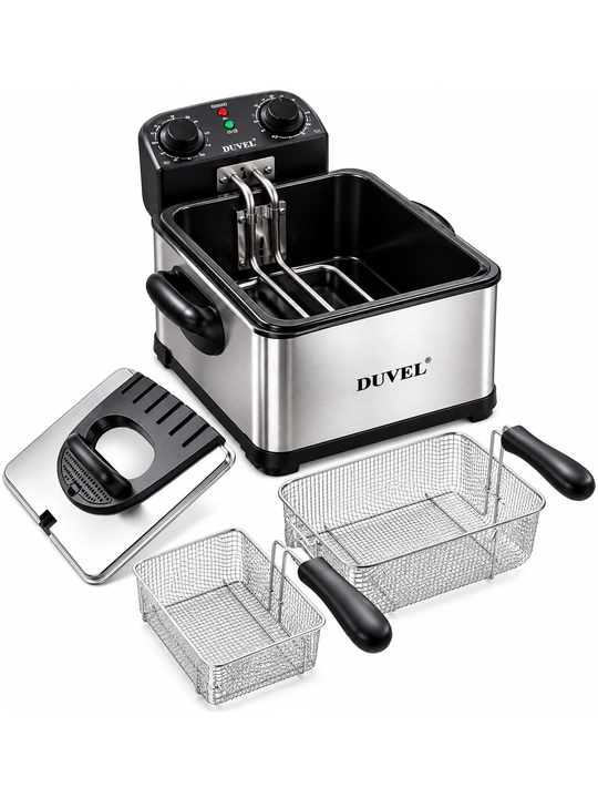 DUVEL 3 in 1 Friturnitsa 2000 Vt 6 L Katta Hajmli Yog‘da Qovurish Qurilmasi