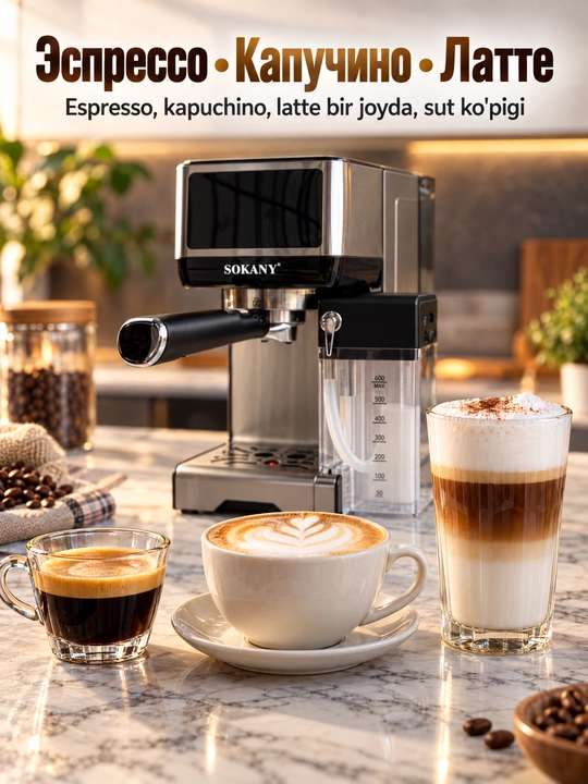 Kofe mashinasi SK-04042 3in1, 1800W, sensorli ekran, espresso, kapuchino