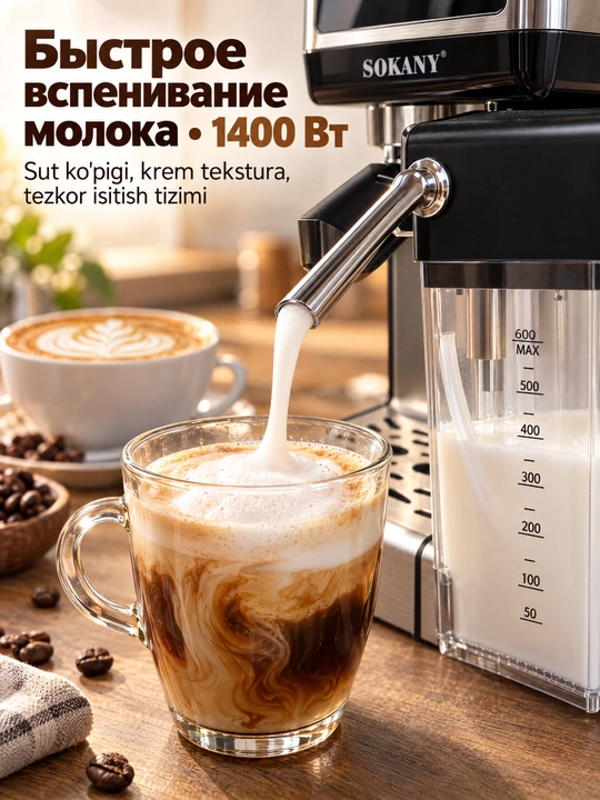 Kofe mashinasi SK-04042 3in1, 1800W, sensorli ekran, espresso, kapuchino