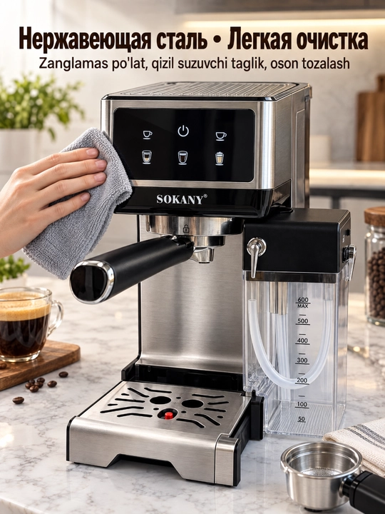 Kofe mashinasi SK-04042 3in1, 1800W, sensorli ekran, espresso, kapuchino
