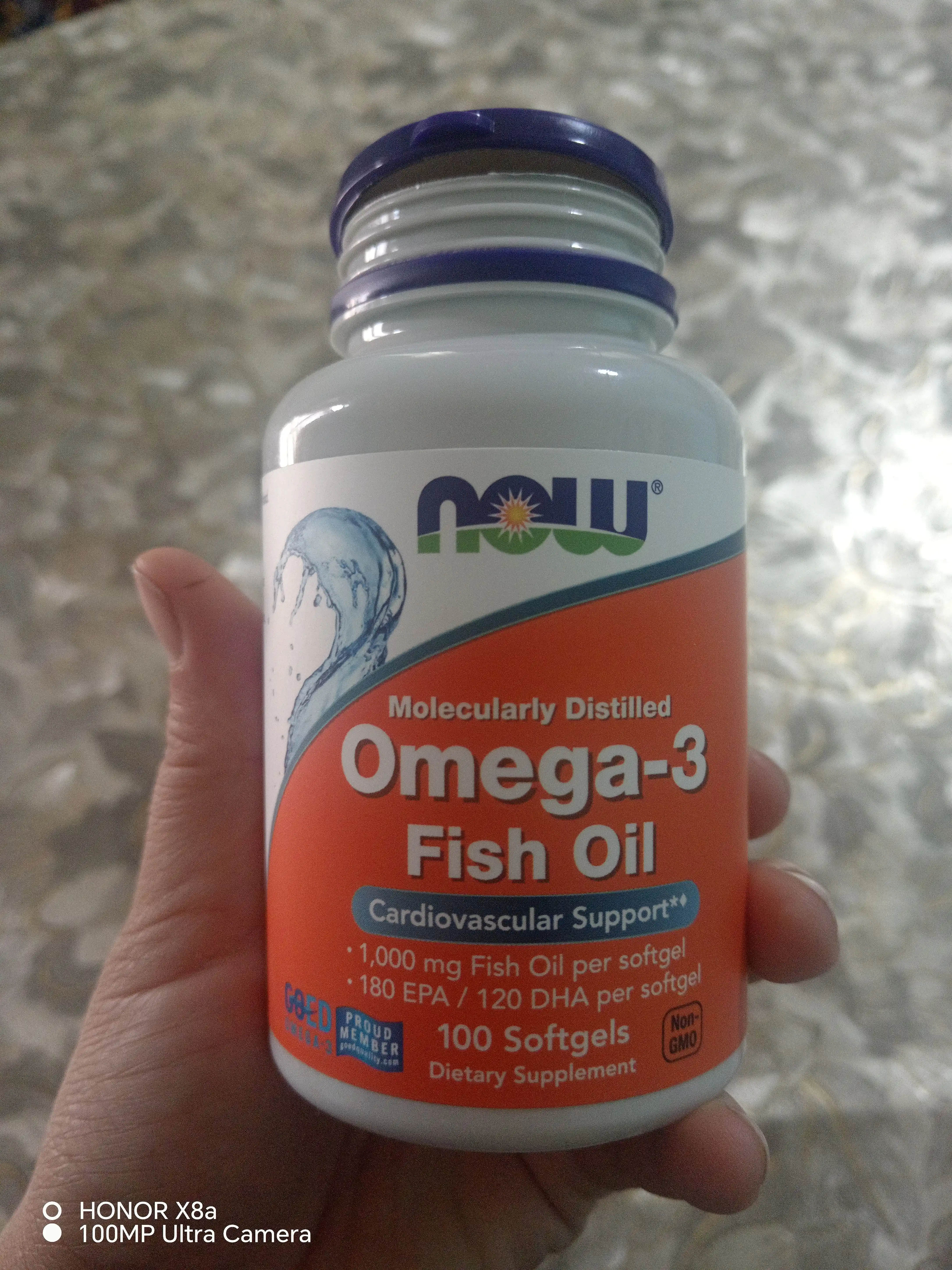 Now Foods Omega-3, baliq yog'i, 180 EPA / 120 DHA, halol