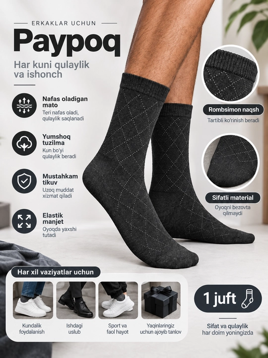 Erkaklar paypog‘i, klassik paypoq, erkaklar uchun paypoq