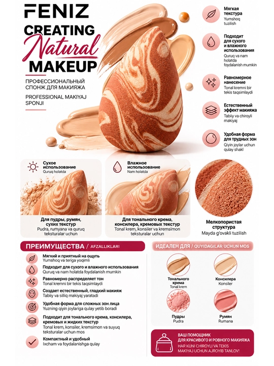 FENIZ — профессиональный спонж для макияжа Beauty Blender