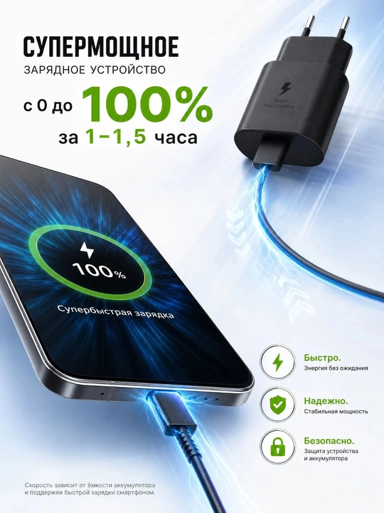Samsung зарядное устройство 25 W с кабелем Type-C, очень быстрая зарядка