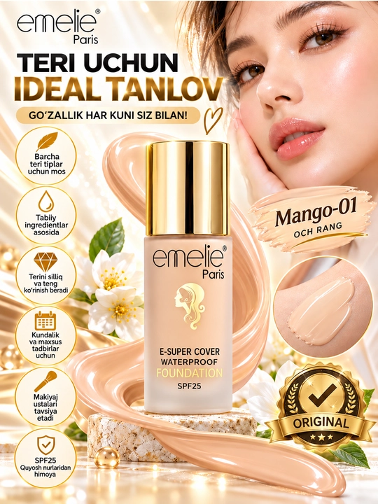 Tonal krem Emelie, SPF 25, namlovchi, mat ohang, 45 ml