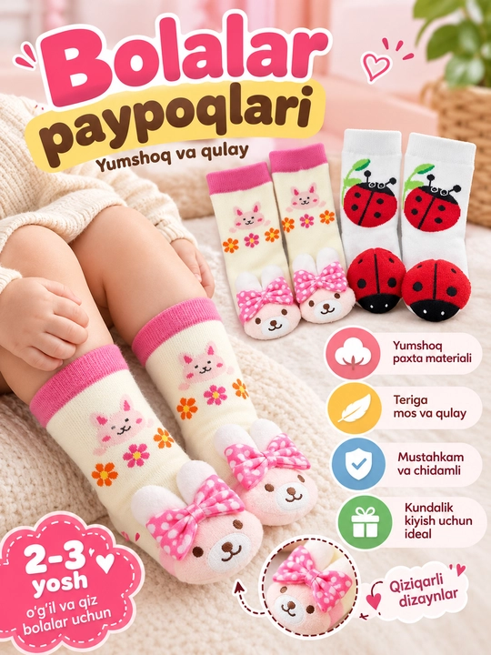 Bolalar uchun o'yinchoqli paypoqlar, 2–3 yosh, o‘g‘il va qiz bolalarga kundalik kiyish uchun - 