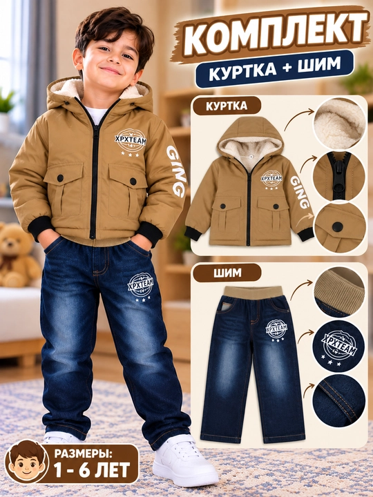 Комплект для мальчика. Куртка и джинсы. Детский зимний комплект