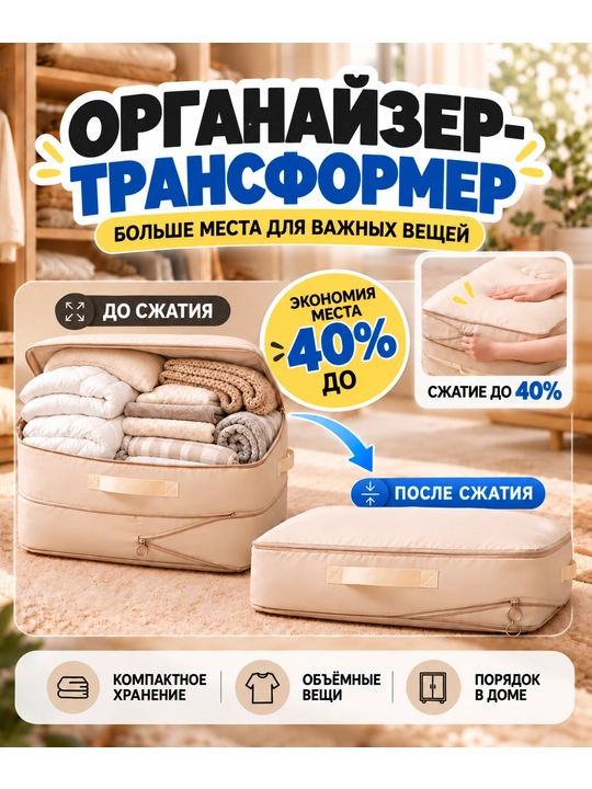 Sandiq transformer katlanadigan saqlash organayzer, adyol va kiyimlar, 40% tagacha siqish