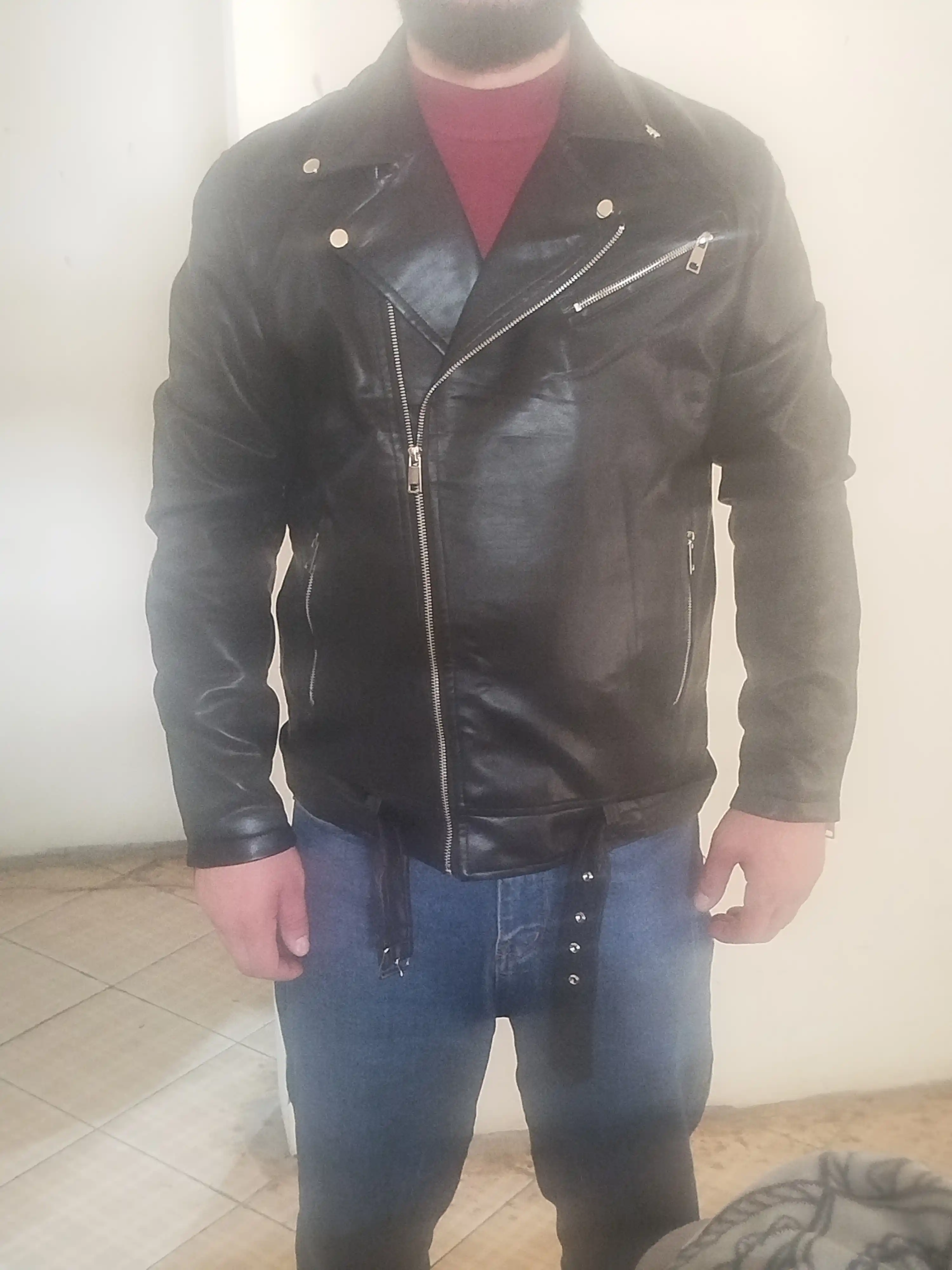 Yoqali charm erkaklar kurtkasi, eko-charm, kuz-bahor, Xitoy