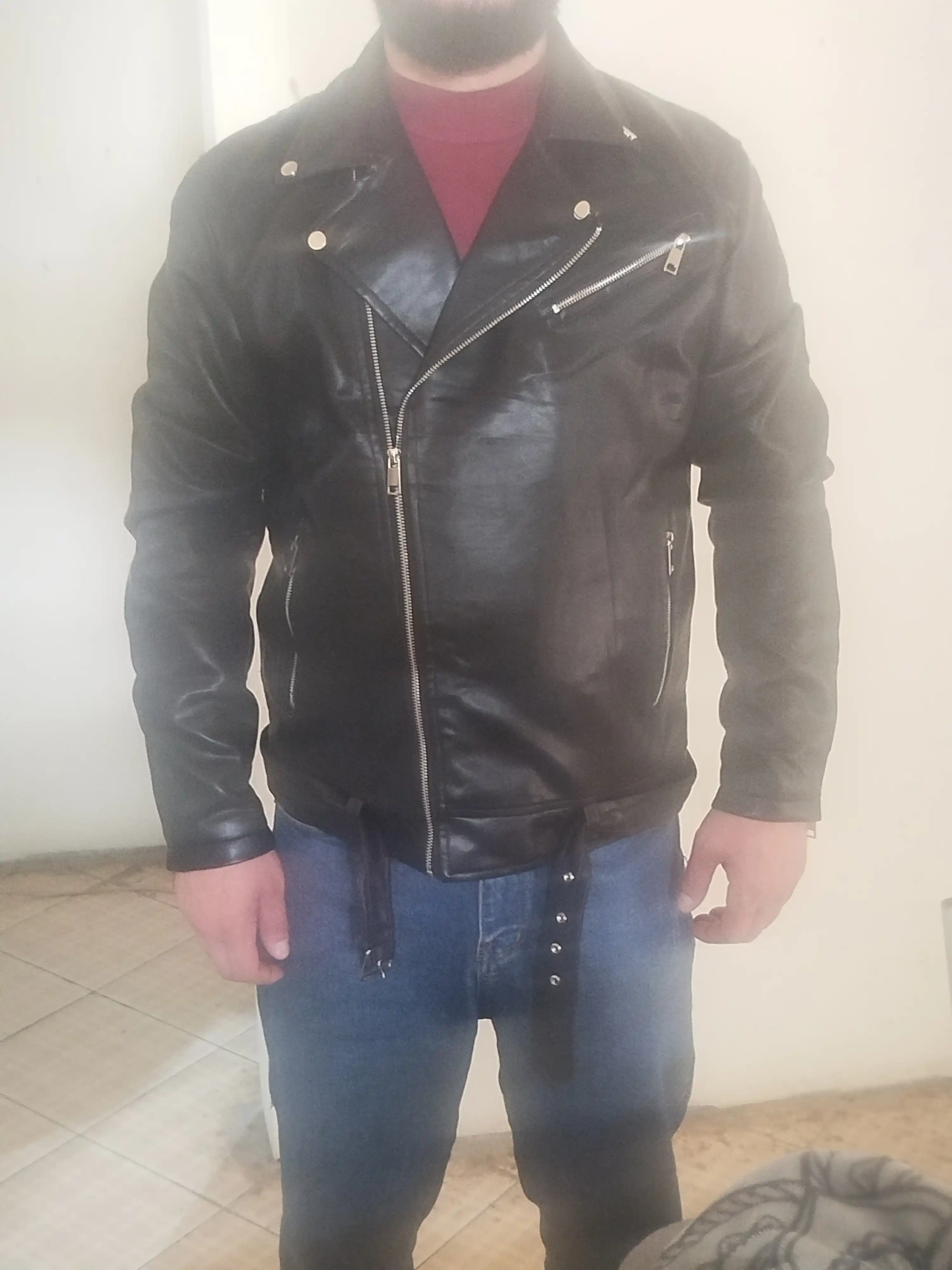 Yoqali charm erkaklar kurtkasi, eko-charm, kuz-bahor, Xitoy