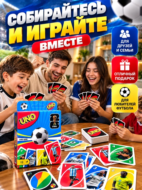 UNO - Classic, FIFA, FLIP stol usti karta o‘yini oila va do‘stlar uchun