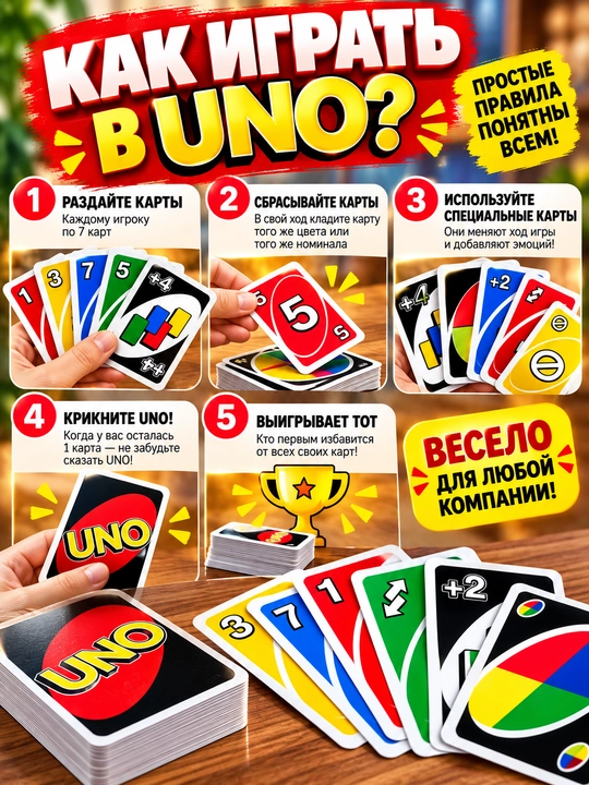 UNO - Classic, FIFA, FLIP stol usti karta o‘yini oila va do‘stlar uchun