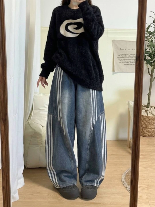 Ayollar uchun keng jinsi shim, baggy, oversayz, to‘g‘ri keng bichim, SK8, Y2K - 
