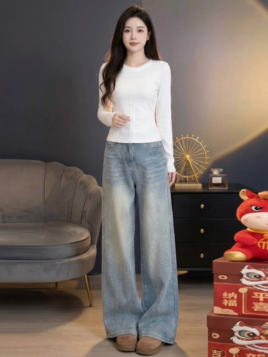 Ayollar uchun keng jinsi shim, baggy, oversayz, to‘g‘ri keng bichim, SK8, Y2K - 