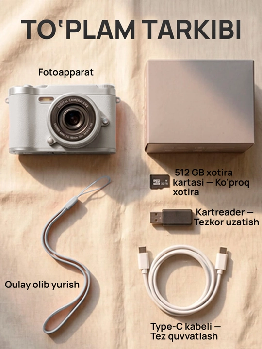 Raqamli fotoapparat AF 50 MP, 8X zum, 512 GB gacha xotira kartasini qo‘llab-quvvatlaydi
