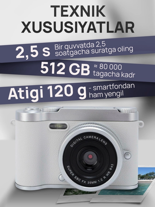 Raqamli fotoapparat AF 50 MP, 8X zum, 512 GB gacha xotira kartasini qo‘llab-quvvatlaydi