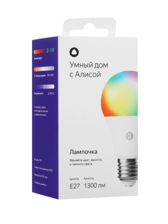 Умная лампочка Яндекс YNDX-00553, E27, 11 Вт, 1300 лм, RGB, Matter, Wi-Fi
