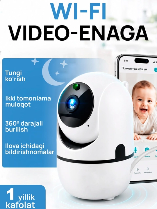 Video enaga Wi-Fi 360°, buriluvchi, uy IP videokuzatuv kamerasi - 