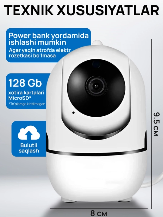 Видеоняня Wi-Fi 360°, поворотная, домашняя IP камера видеонаблюдения