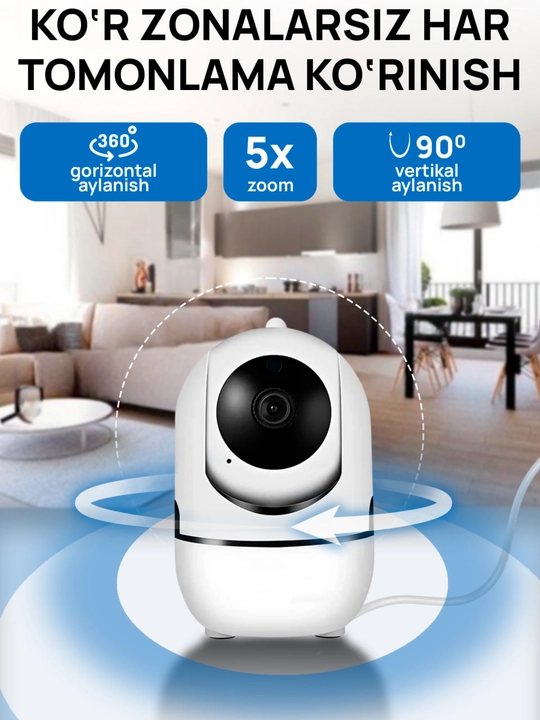 Видеоняня Wi-Fi 360°, поворотная, домашняя IP камера видеонаблюдения