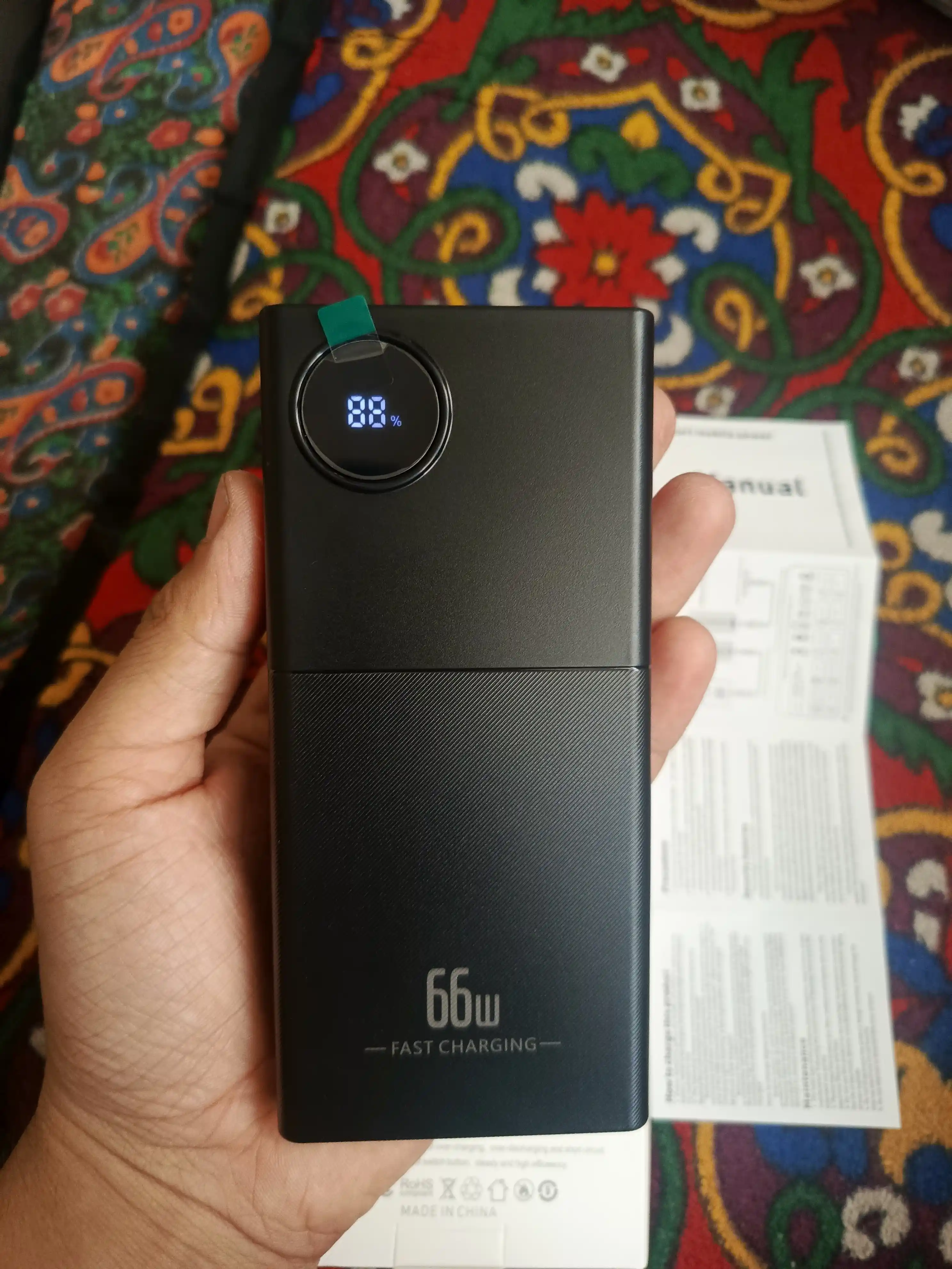 Power Bank 20000mA 66-22.5W tezkor quvvat bilan tashqi akkumulyatori, +4 kabel bilan