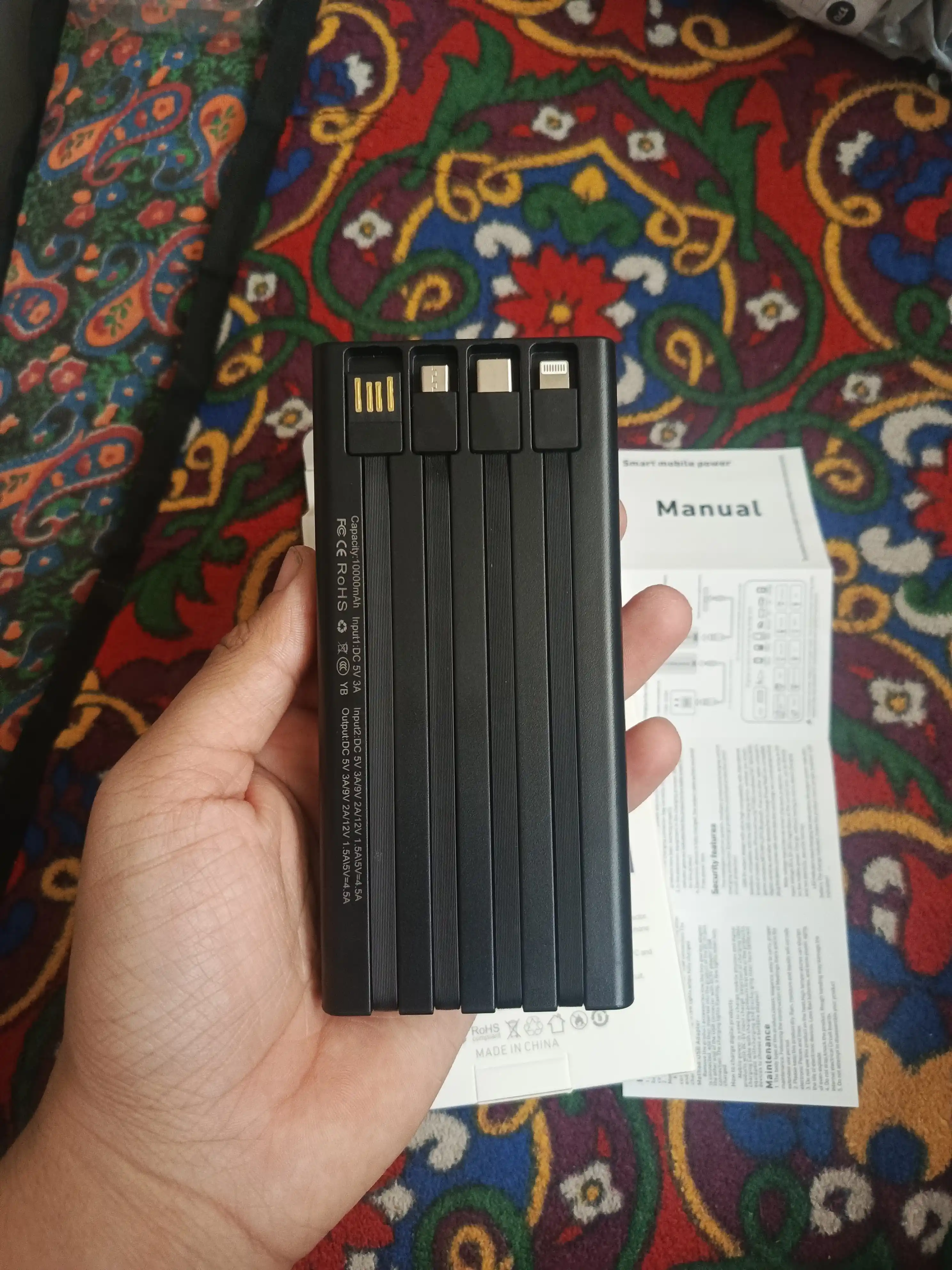 Power Bank 20000mA 66-22.5W tezkor quvvat bilan tashqi akkumulyatori, +4 kabel bilan